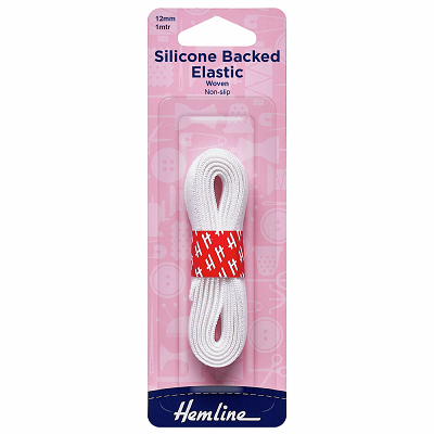 H632.12.WH Silicone Backed Elastic: White - 1m x 12mm